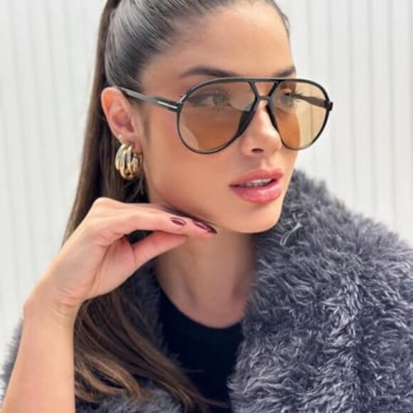 Retro Aviator Sunglasses Oversized Classic Vintage Trendy Square Frame main image 5